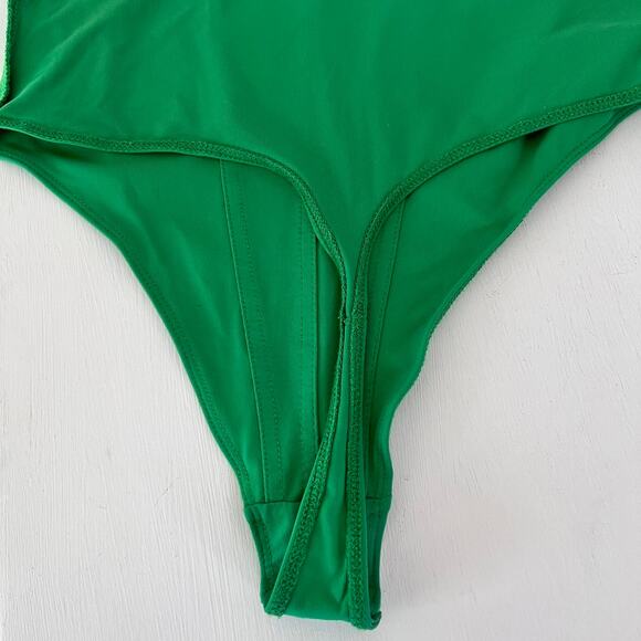 Green Square Neck Bodysuit Corset Seaming House of Harlow size Small - Picture 3 of 5